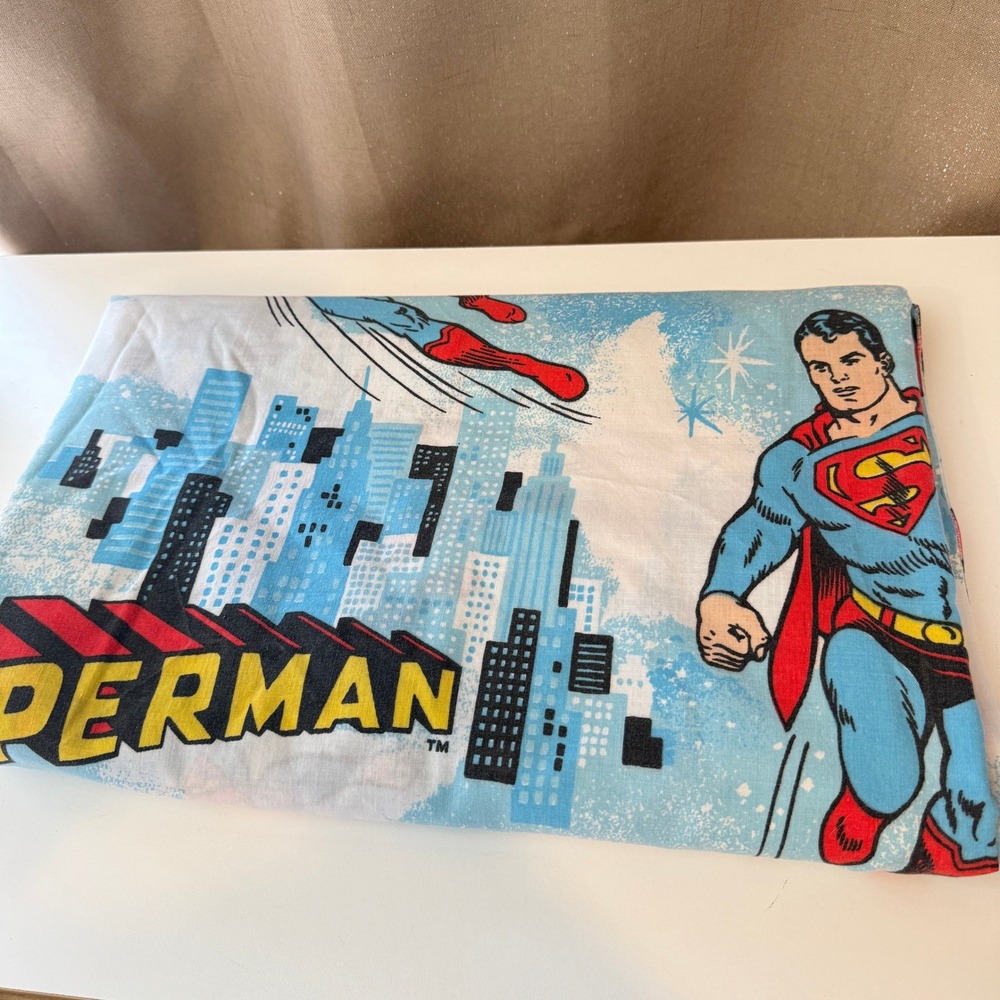 Vintage 1978 Superman Twin Flat Sheet Sears Perma-Prest DC Comics Blue Red